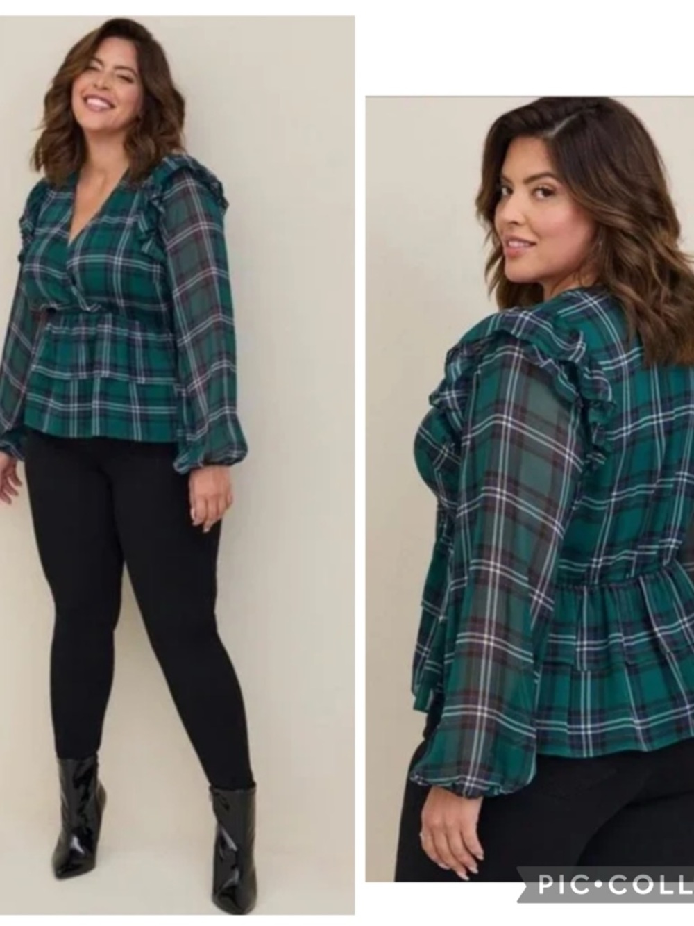 Torrid  Teal Green Plaid Ruffle Peplum Blouse size 4